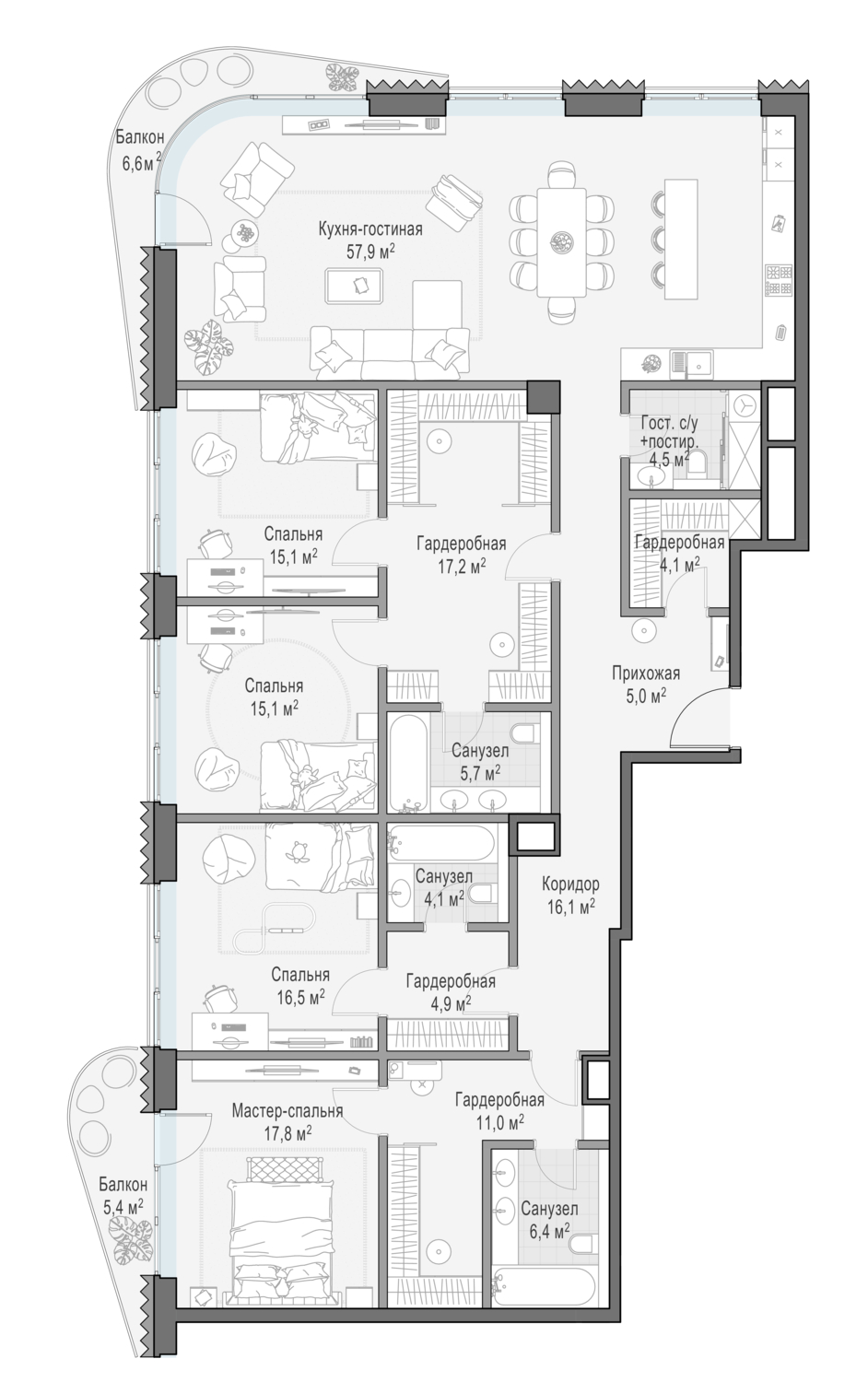 Квартира 205,1 м² - 5 этаж купить в жилом комплексе Лаврушинский