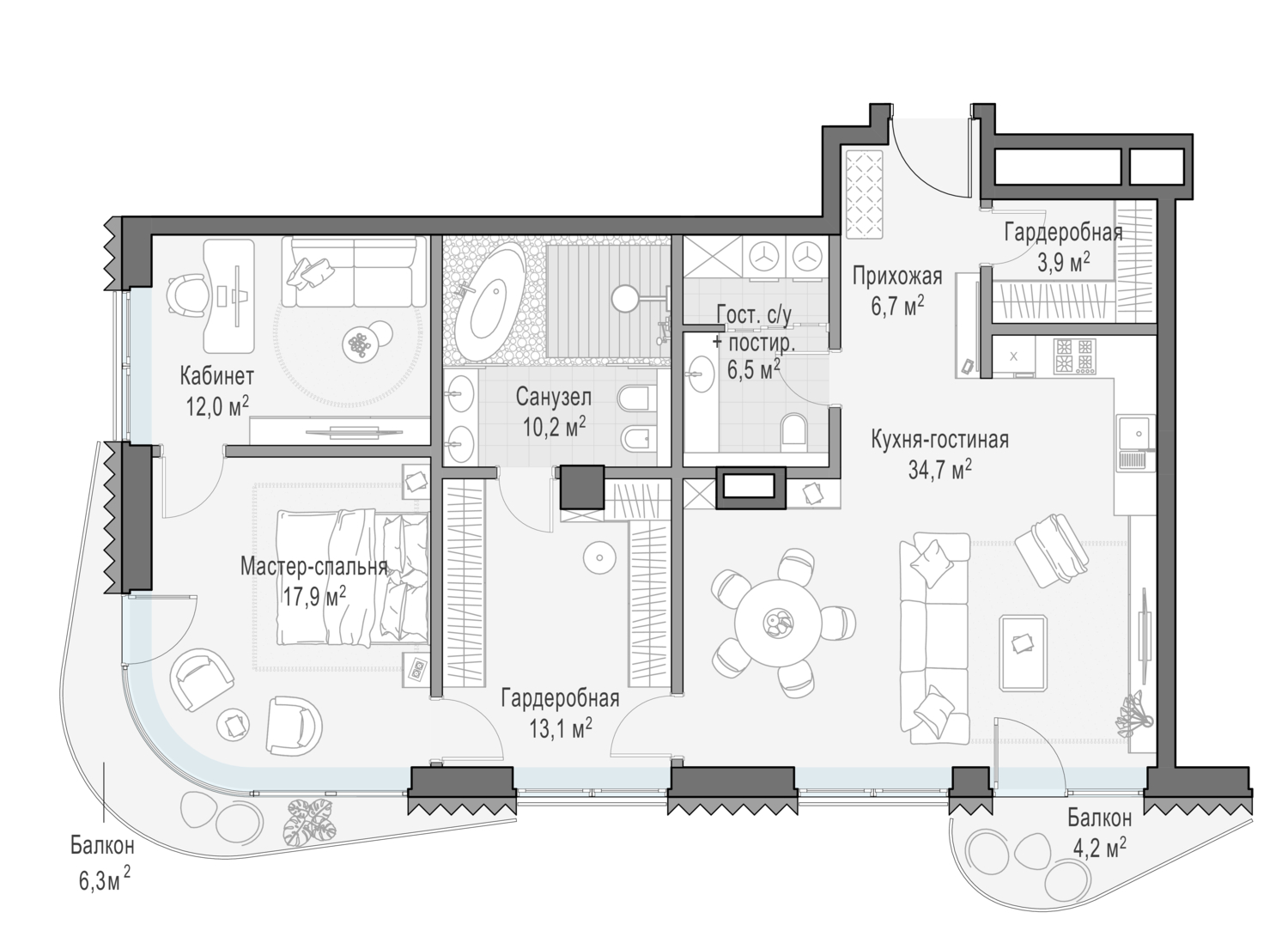 Квартира 107,2 м² - 5 этаж купить в жилом комплексе Лаврушинский