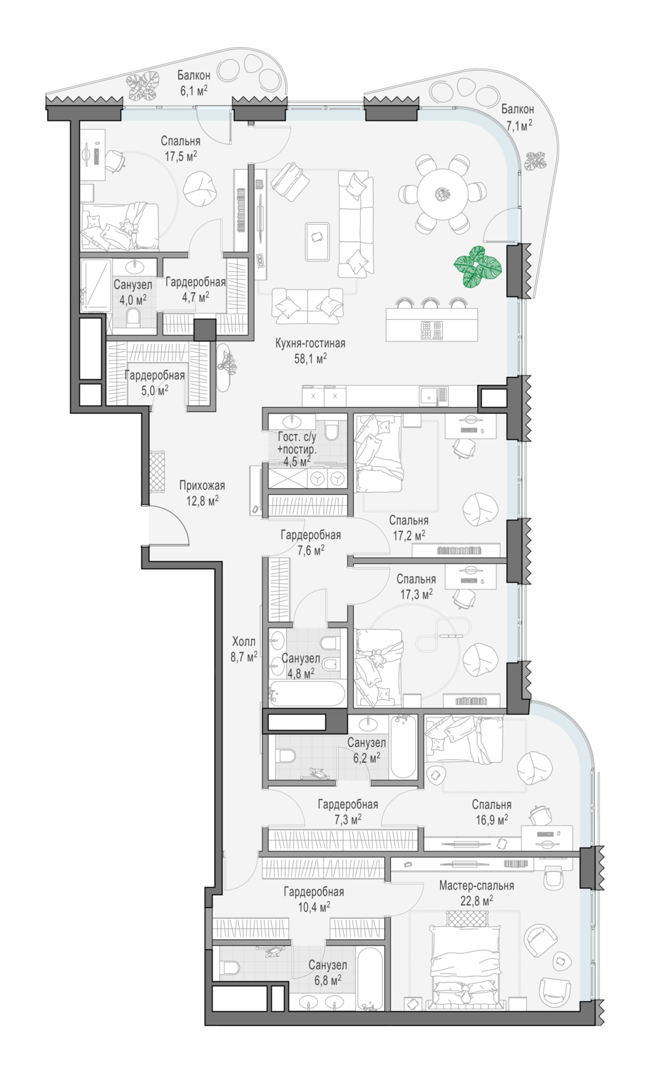 Квартира 235,6 м² - 7 этаж купить в жилом комплексе Лаврушинский