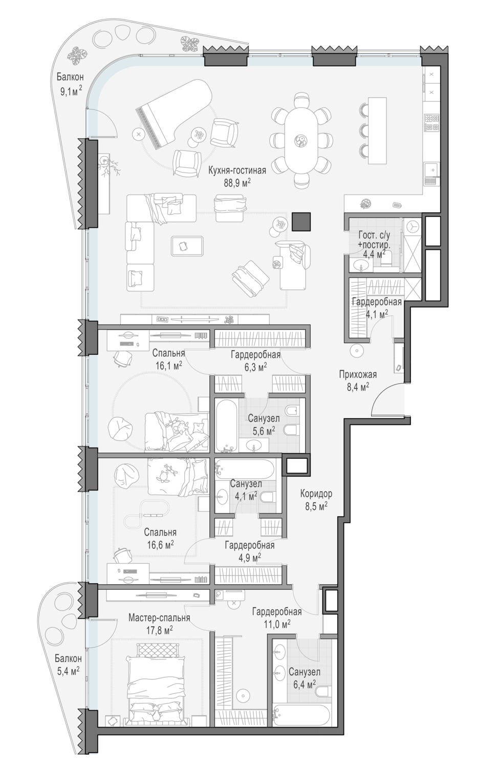 Квартира 206,2 м² - 9 этаж купить в жилом комплексе Лаврушинский