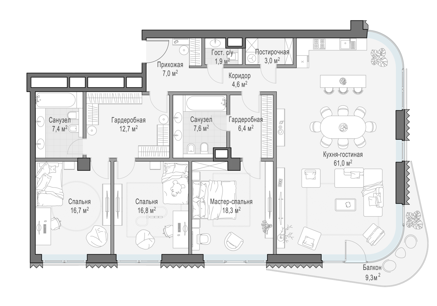 Квартира 166 м² - 9 этаж купить в жилом комплексе Лаврушинский